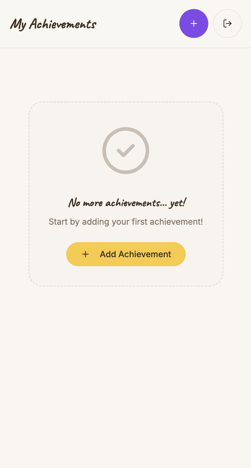 Achievement Diary empty state prompting the user to add their first achievement