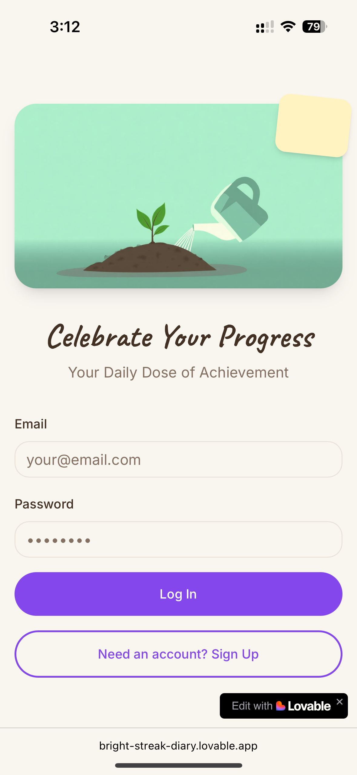 Achievement Diary login screen, Celebrate Your Progress