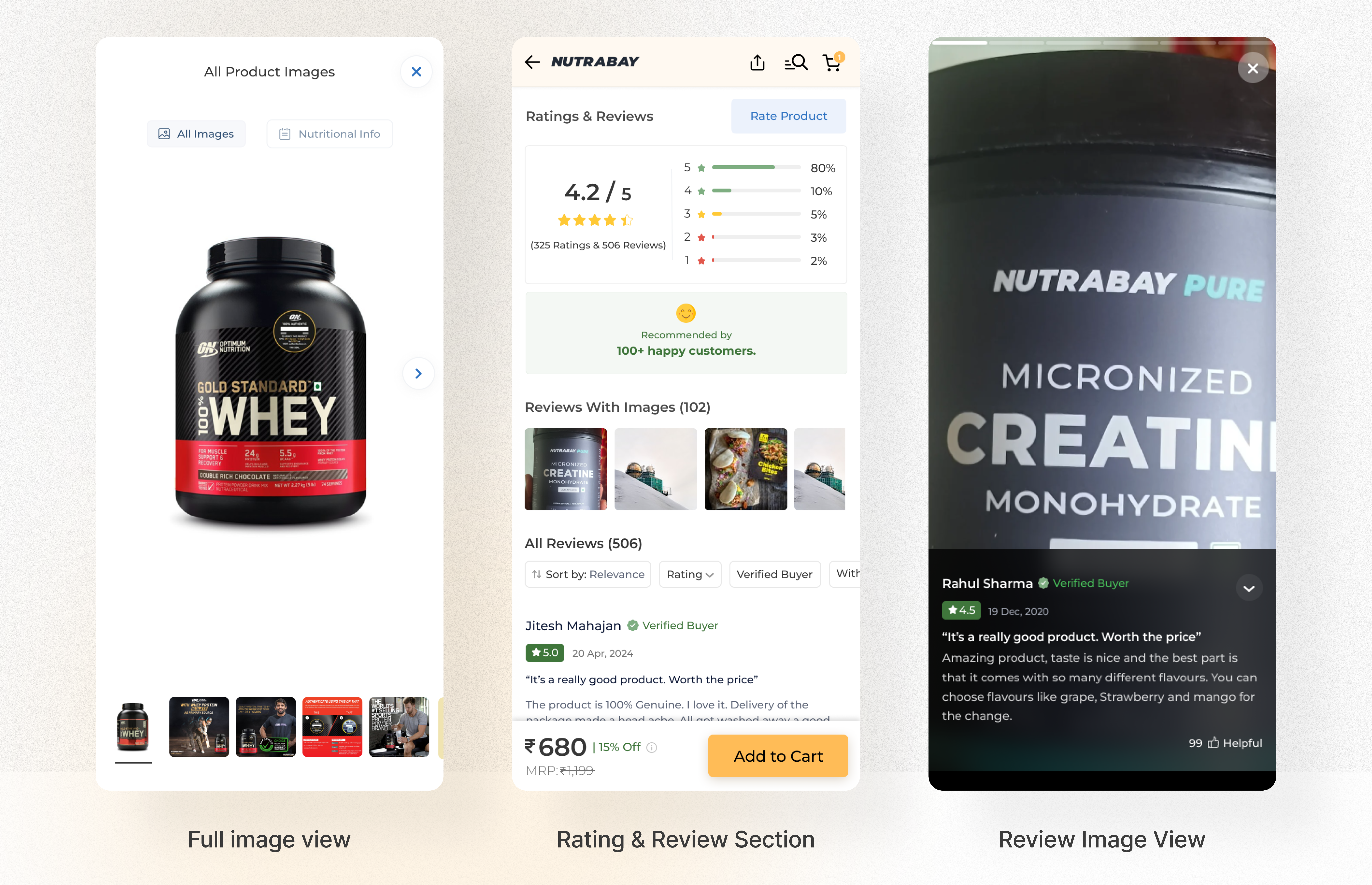 Redesigned product page, full image view, ratings and review section, review image view